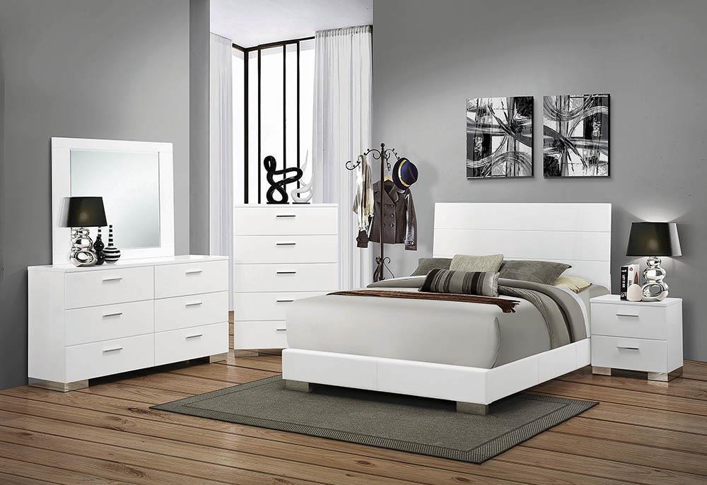 Felicity Contemporary Glossy White Eastern King Bed