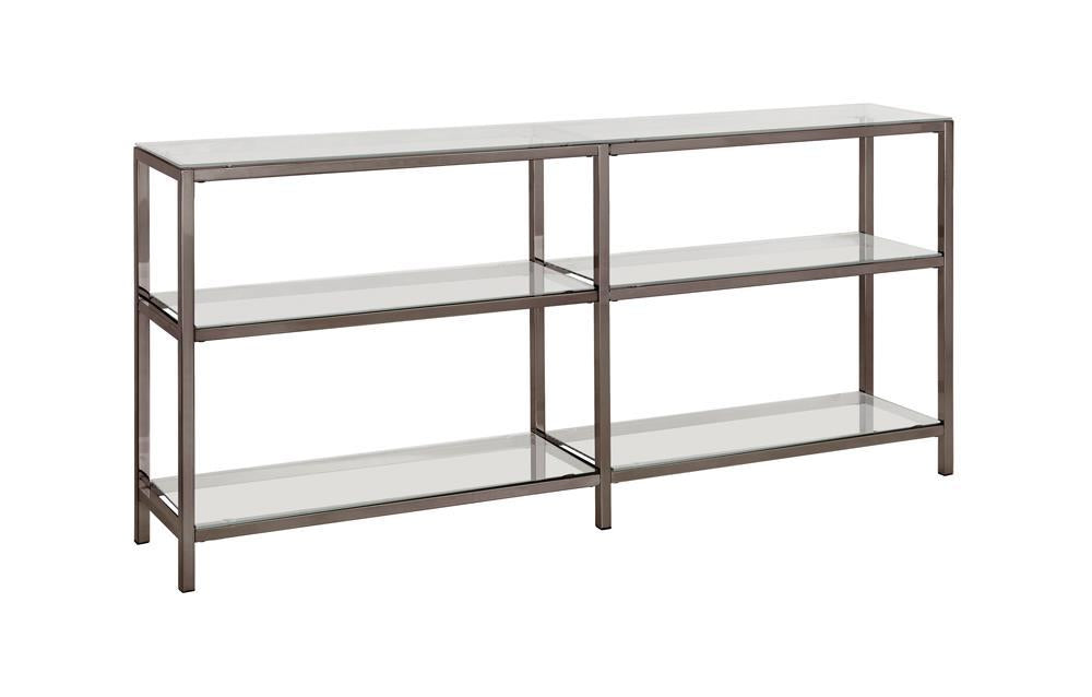 G801018 Contemporary Black Nickel Two Tier Double Bookcase