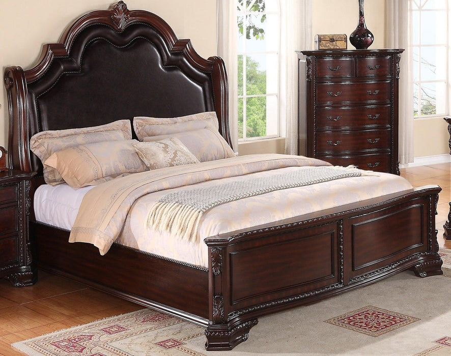 Crown Mark Furniture Sheffield Upholstered King Bed in Dark Cherry image