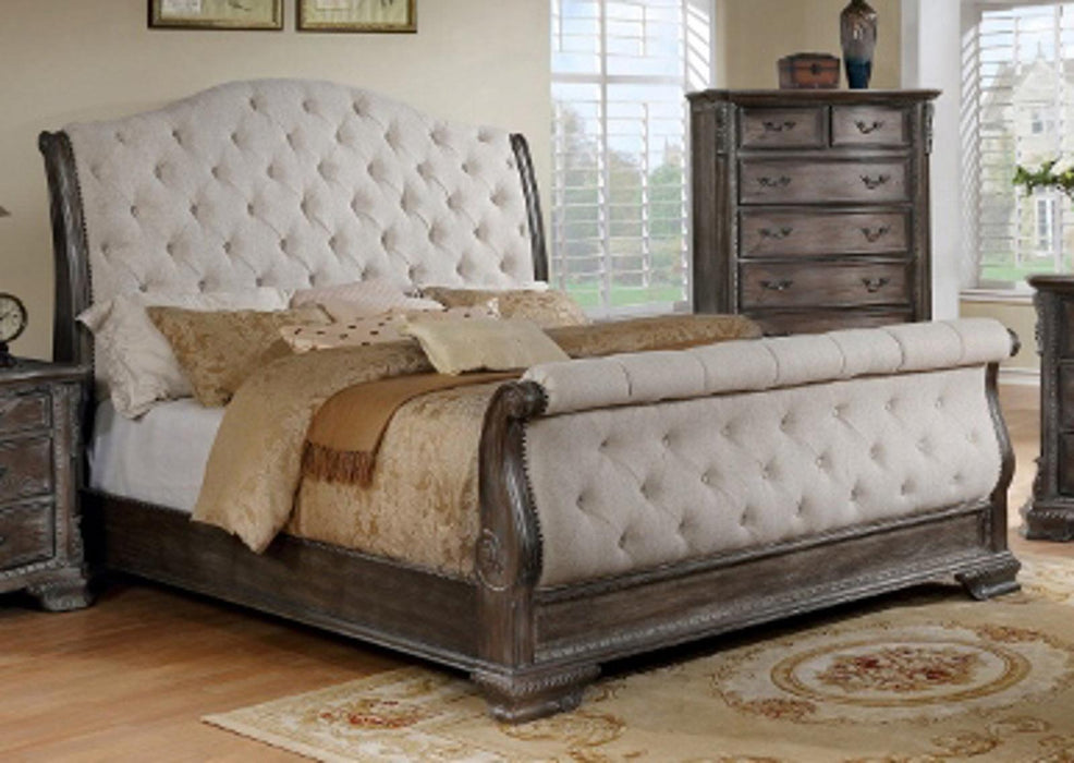 Crown Mark Sheffield Upholstered King Sleigh Bed in Antique Grey image
